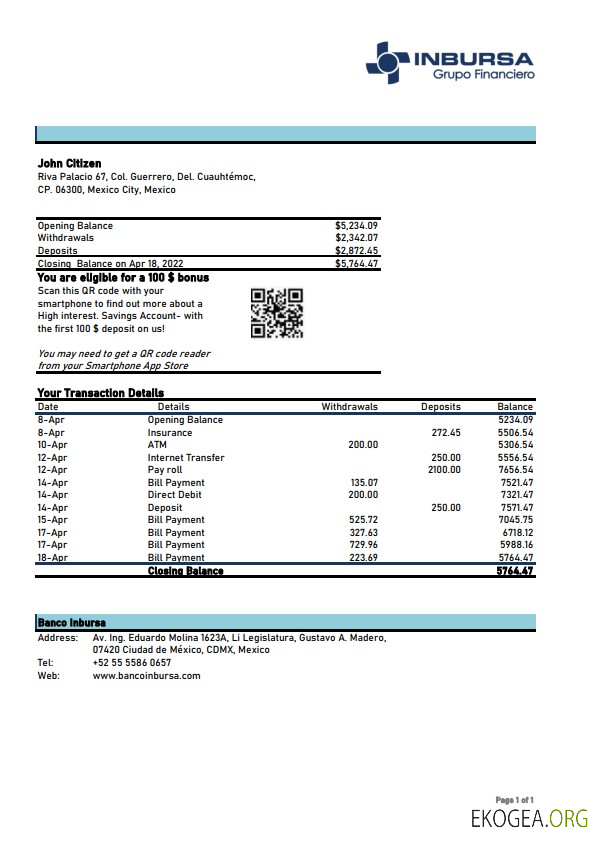 Mexique Inbursa bank xls VERSION 2